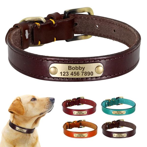 

dog collars & leashes personalized leather collar durable customized pet engraved id tag for small medium large dogs