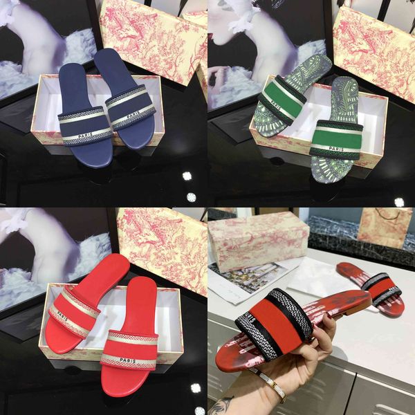 

2021 paris women slippers summer girls beach slides flip flops loafers embroidered slippers large with box size35-43, Black