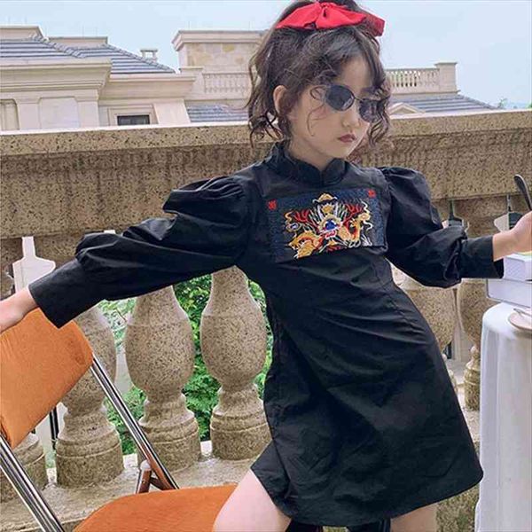 

spring arrival girls girl dress long sleeve puff embroidery kids backless, Red;yellow
