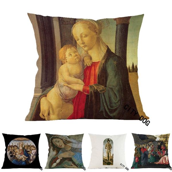 

cushion/decorative pillow christian jesus madonna and child painting art cotton linen 45*45cm square cushion cover decor