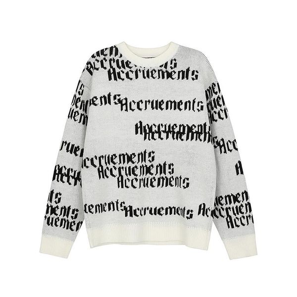 

men's sweaters harajuku fringe letter print sweater men and women round neck oversize casual knitted streetwear pullover loose, White;black