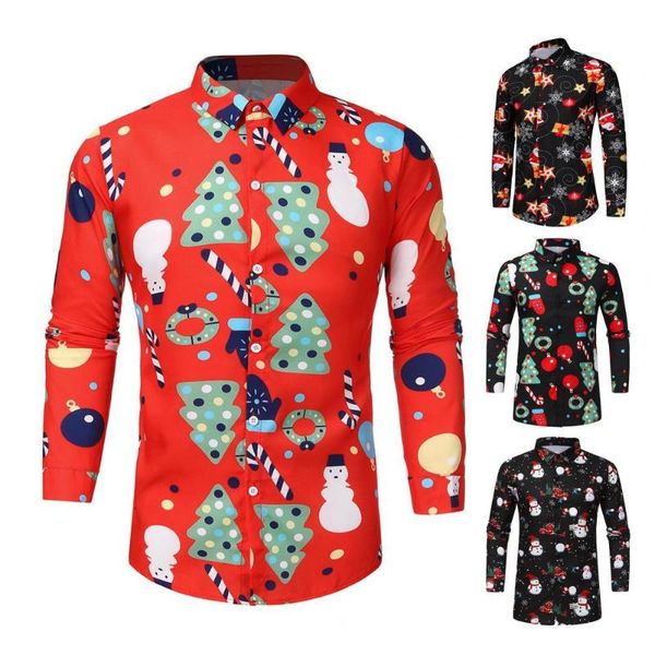 

men's casual shirts christmas shirt colorful cartoon print single-breasted turn-down collar blouse autumn winter for parties, White;black