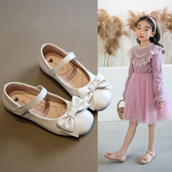 

flat shoes fashion girls leather kids princess flats for wedding party bowtie shallow chic sweet school performance child, Black;grey