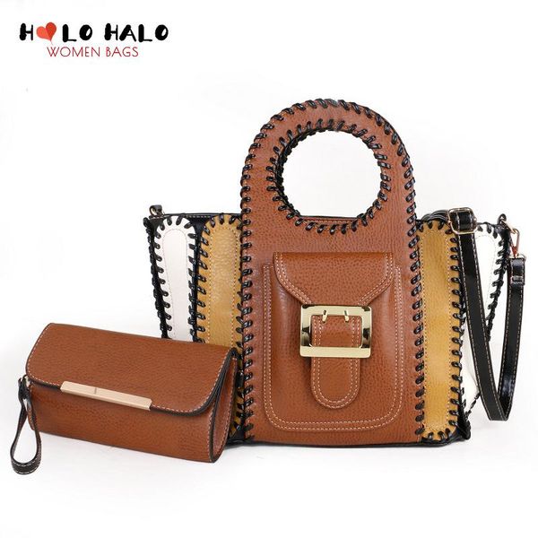 

evening bags female purses and handbags 2 pcs bag set fashion crossbody women's wallet high capacity splicing pu leather shoulder