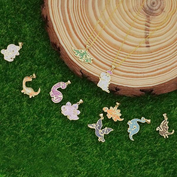 

chains multicolor 10 style dinosaur pendant necklace for boy girl animal jewelry cz pave cool t-rex raptor collar tricera chameleon, Silver