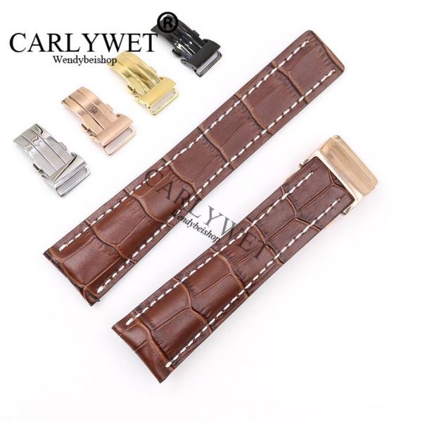 

watch bands carlywet 22 24mm brown men women wholesale replacement real cowhide leather wrist band strap for super ocean gmt, Black;brown