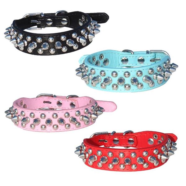 

jeyl leather spiked studded dog collar 1" wide for small/x-small breeds and puppies