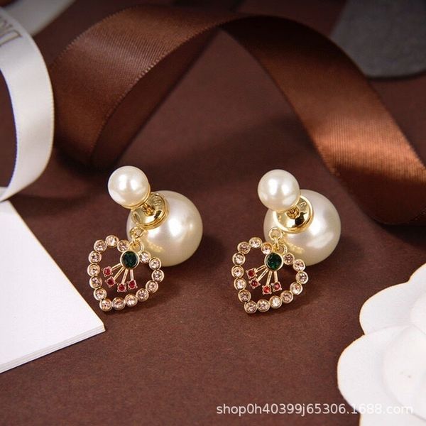 

special offer 75% off outlet online family 2021 new size pearl love color simple fashion earrings silver needle, Golden