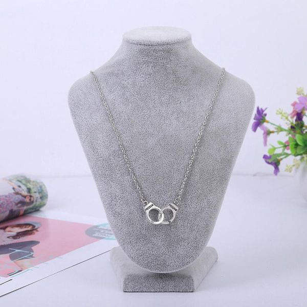 

chokers fashion handcuff pendant necklace for women men steampunk chain jewelry lover's collares valentine's day gifts, Golden;silver