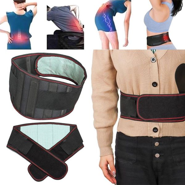 

waist support adjustable tourmaline self heating magnetic therapy back belt lumbar brace massage band health care with, Black;gray
