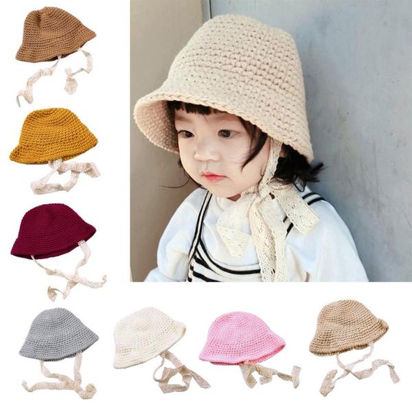 

fashion lace baby hat kids girls knitted winter warm princess cap beach children panama hat, Yellow