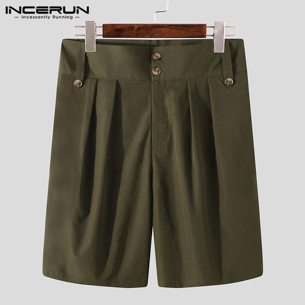 

men's shorts incerun summer men solid color button loose joggers 2021 casual bottoms streetwear korean high waist mens s-5xl, White;black