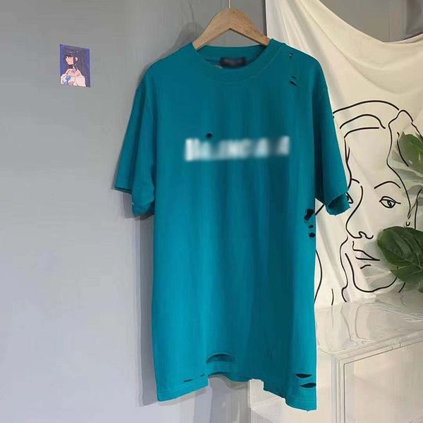 

luxury brand t shirt polos b summer ice crack hole t-shirt letter leisure simple short sleeve men's women's lovers, White