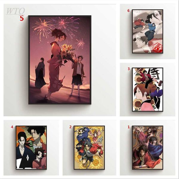 Pôsteres de anime Samurai Champloo Mugen Jin Kasumi Pôsteres de parede Pintura em tela Decoração de parede Fotos de arte de parede para quarto infantil Deco Y0927