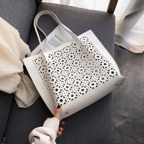 

2019 new design women bag pu leather hollow out tote bag fashion ladies larger capacity shoulder bags female casual handbags c0228