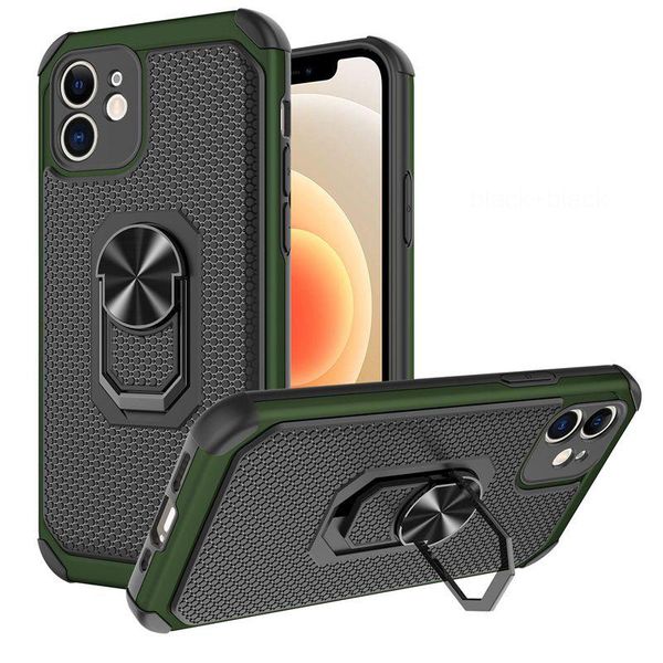 Handyhüllen mit magnetischem Ringhalter, dünnes TPU-PC-Rüstungs-Cover-Design für iPhone 13 12 Mini 11 Pro Max 6S 7 8 XR XS Samsung Galaxy A03S A02 A10S A20S A21S A51 A71 Kickstand-Hülle