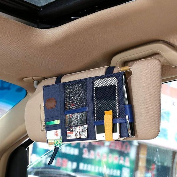 

car organizer bill note grid pen zipper visor document storage case mobile phone large capacity auto interior space saving