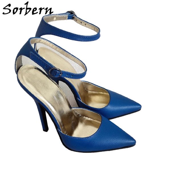 

sorbern mature ankle strap ladies pumps two piece stilettos genuine leather women heels 14cm high transfer guy shoe custom color, Black