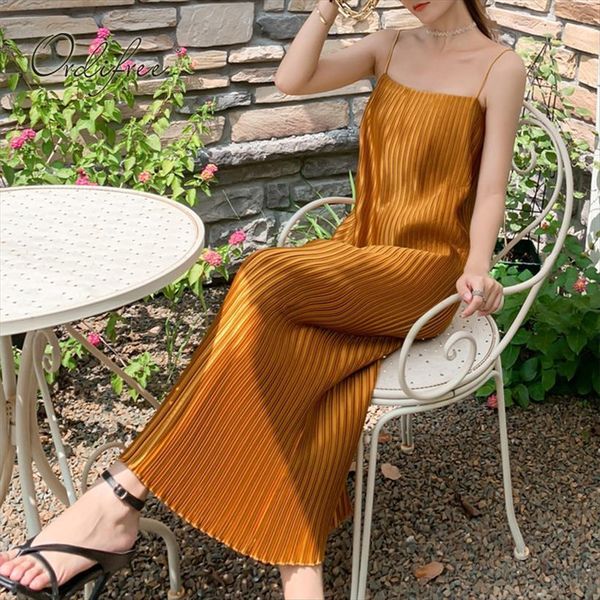 

summer satin slip spaghetti strap women dresses long silk pleated party, Black;gray