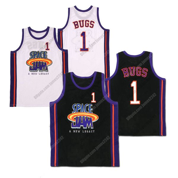 

space jam a new legacy bugs bunny #1 basketball jersey sewn white black men's size s- jerseys