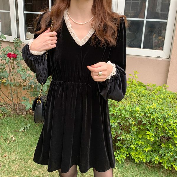 

2021 new spring girls boho solid female vintage party oversize long sleeve women es robe vestido wdsh, Black;gray