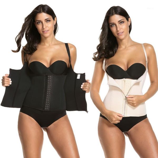 

bustiers & corsets neoprene waist trainer shaper adjustable shoulder strap slimming cincher vest tank zip up gym sports debardeur effet, Black;white