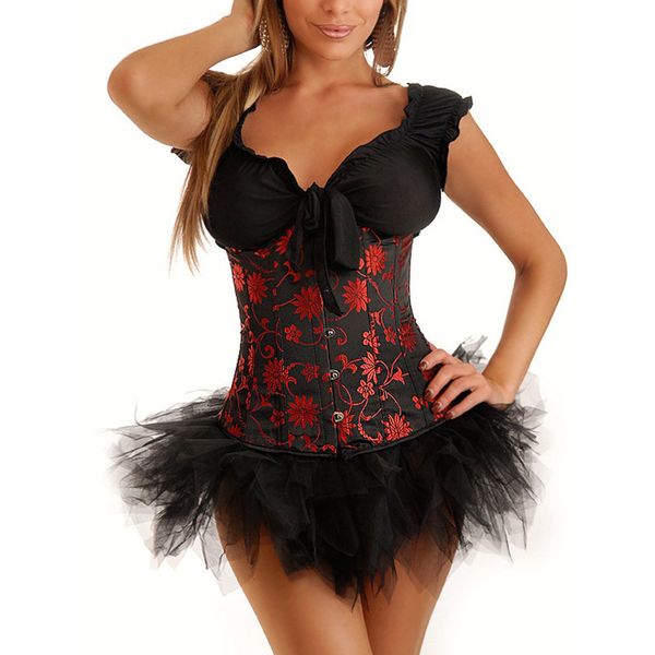 

Woman Bustiers Vintage Sexy Black Red Corset Tight Lace Up Embroidery Overbust Bustiers Waist Trainer Body Shaper Lingerie Corset Korsett Wo, Black;white