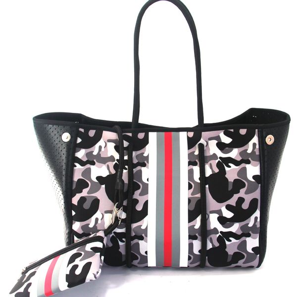 

selling leopard camouflage travel shoulder bag large waterproof tote beach bag print women perforated neoprene handbags