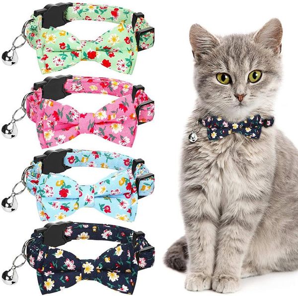 

cat collars & leads breakaway pet collar with removable bell bowtie adjustable cute safety buckle for kitten cats puppy