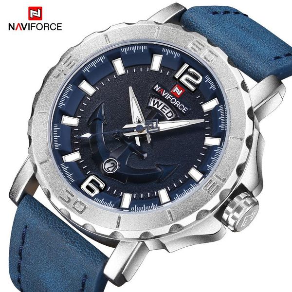 

wristwatches 2021the naviforce quartz military sports man watch leather strap complete calander clock relogio masculino, Slivery;brown