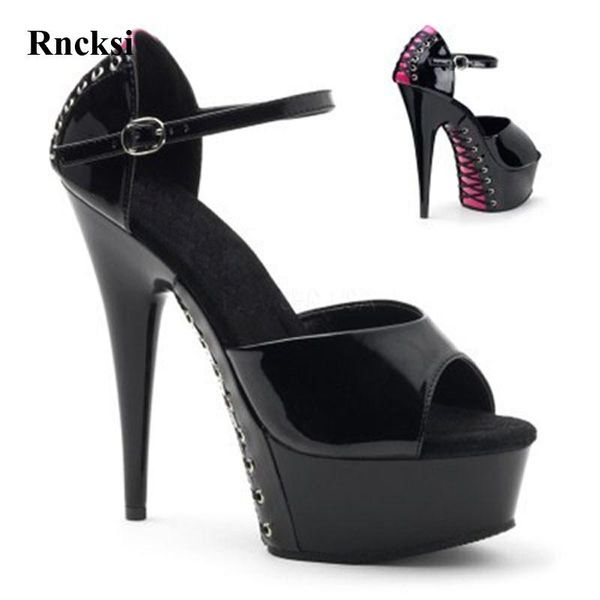 

rncksi new women bind spring wedding party dress sandals 15cm high heels platform night club pole dance sandals, Black
