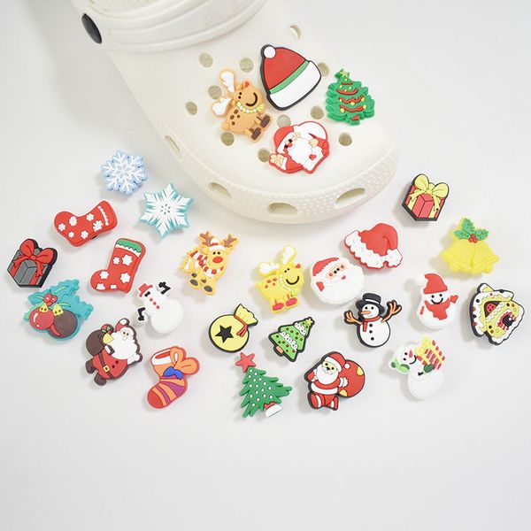 

27pcs santa christmas tree charms shoe buckle cute gifts diy wristbands toy pvc fit croc party decoration accessories, Bronze;silver