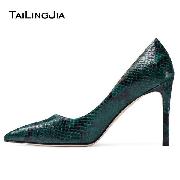 

dress shoes green snake print high heels pumps party shoe fashion stiletto heel pointed toe slip on elegant women footwear large size, Black