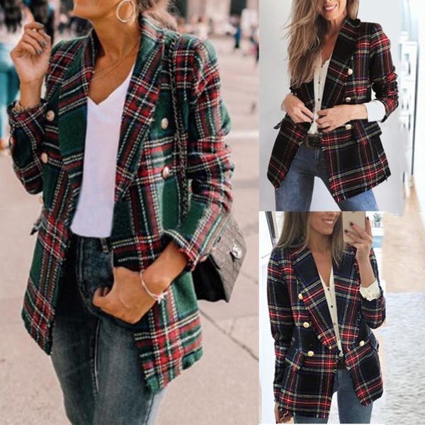 

women's jackets autumn and winter plaid long-sleeved double-sided clothes sweater coat *, Black;brown
