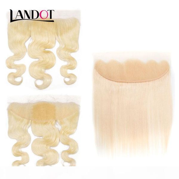 

9a bleach blonde color 613 lace frontal closure 13x4 size brazilian peruvian malaysian indian virgin human hair body wave straight closures, Black;brown