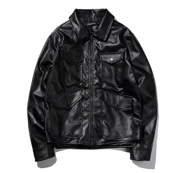 

men's fur & faux man autumn black pu jackets loose leather coats plus size m-5xl