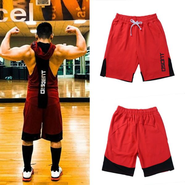 

men 021 sports training bodybuilding katoon summer shorts workout fitness plus size gym short broek, White;black
