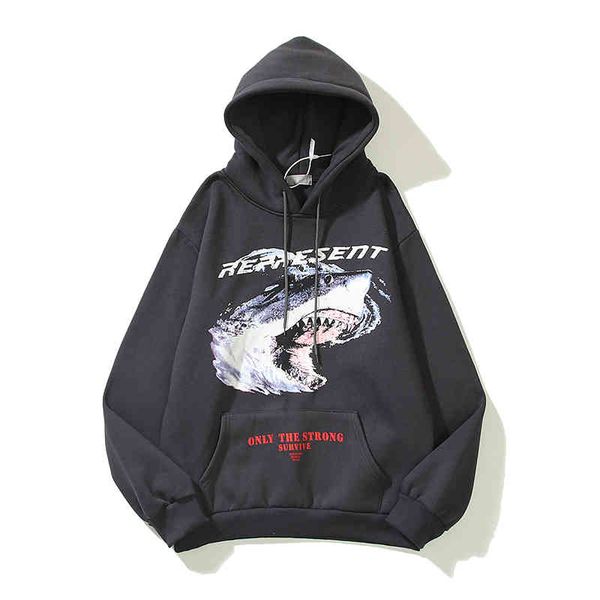 

men's hoodies & sweatshirts lavados retro shar impressÃ£o casual com capuz camisolas dos homens e das mulheres alta rua oversize solto c, Black