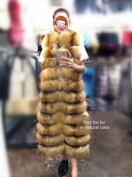 

women's fur & faux genuine vest x-long coat red in natural real plus size wholesale retail oem, Black