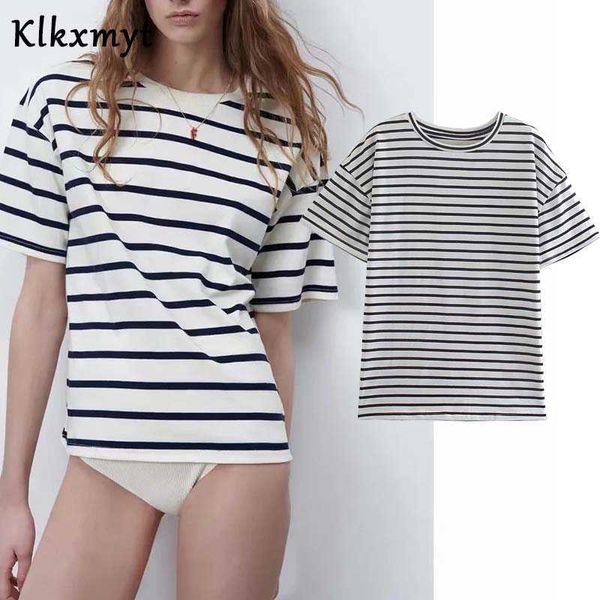 

klkxmyt za summer t-shirt women fashion stripe vintage short sleeve casual loose harajuku t-shirt female chic 210527, White