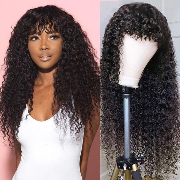 

lace wigs deep wave front 150% human hair pre plucked remy with bangs, Black;brown