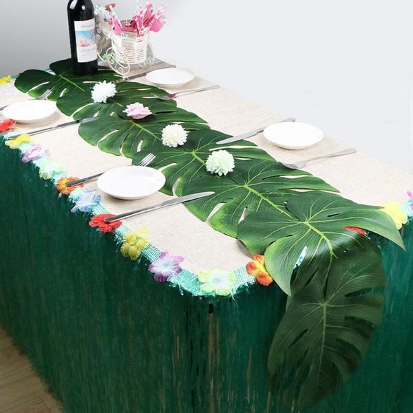 

decorative flowers & wreaths 12pcs/lot green artificial monstera palm leaves wedding festival theme party supplies birthday hawaiian decorat