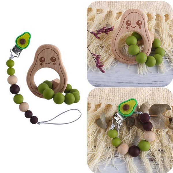 

bpa silicone beads baby pacifier chain beech wooden avocado bracelet teether nipple dummy clip holder teething molar toys