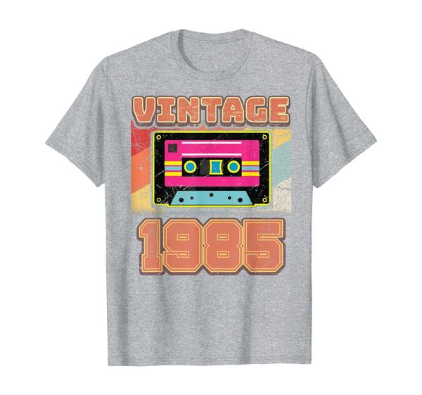 

vintage made in 1985 35th birthday 35 yrs mixtape cassette t-shirt, White;black