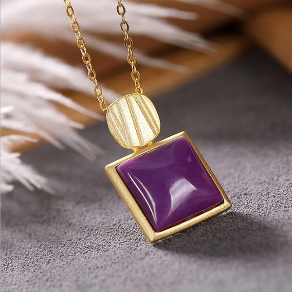 

chains ancient gold craftsmanship inlaid purple square necklace pendant exquisite light luxury ladies brand jewelry wedding accessories, Silver