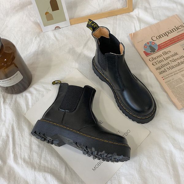 

handsome martin women's college english 2021 versatile thick soled elevated chelsea motorcycle boots, Black