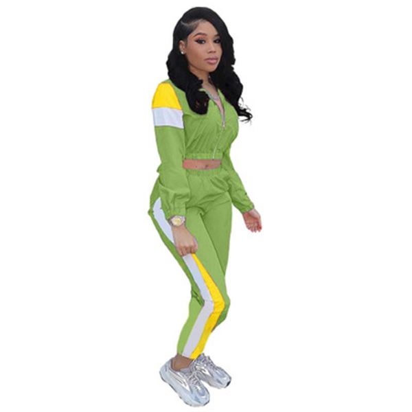 

womens slim panelled sets fashion long sleeve zipper short jackets pants sports windbreaker suits designer female new lapel coats tracksuits, Gray