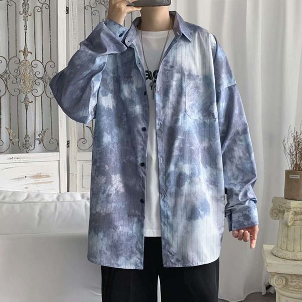 

ins men's korean version salt youth personality trend casual tie dye ruffian long sleeve shirt, White;black