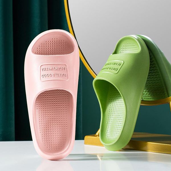 

summer new eva house couples bath slippers soft massage bathroom non-slip women slides lightweight indoor solid men slippers, Black
