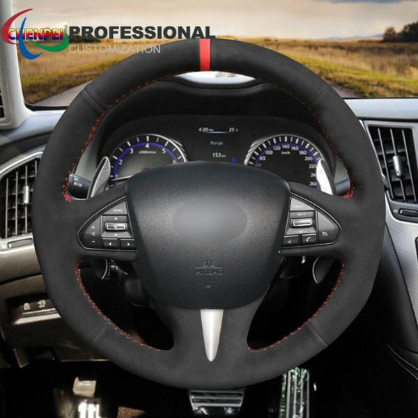 

steering wheel covers diy hand-sewn non-slip custom black suede car cover for infiniti q50 qx50 interior accessories